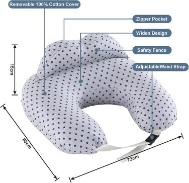 Подушка для годування SHANNA XXL, багатофункціональна подушка з бавовняним чохлом, який можна прати, регульований пояс