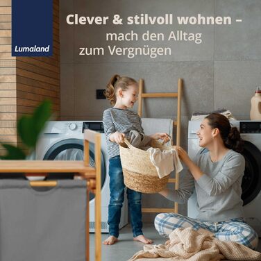 Кошик для білизни Lumaland з бамбука з 2 висувними мішками для білизни | Легкий у догляді, стійкий до вологи, легко очищується | Висота приблизно 73 см x 64 см ширина x 33 см глибина [Бежевий] 2 відділення для білизни, 2 мішки для білизни | Бежевий