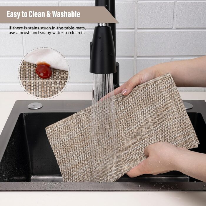 Набір підставок під тарілки Winknowl, 8 шт., плетіння, вініл, ізоляція, для обіднього столу, миються, зносостійкі, ПВХ, карамель