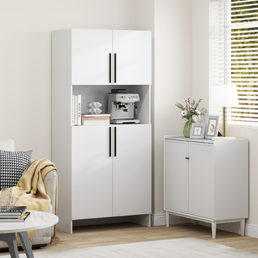 Шафа для кухні, шафа для зберігання продуктів, для кухні, вітальні, їдальні, шафи, полиці, полиця для мікрохвильової печі, ДСП, білий