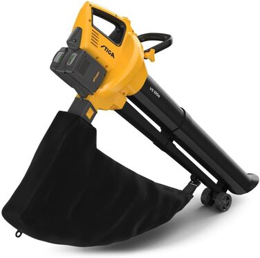 STIGA VS 100e: Акумуляторний пилосос-подрібнювач-дугун, 2 x 20V акумулятори, 45л контейнер, 3-в-1 для листя та сміття, з зарядним пристроєм