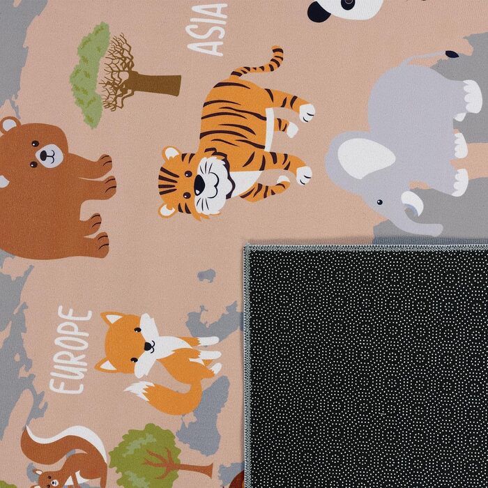 Дитяча кімната Дитячий килимок Хлопчик Дівчинка Ігровий килимок Тваринний світ Мотив Нековзний Сучасний Сірий Синій Коричневий, Розмір (200 см Круглий)