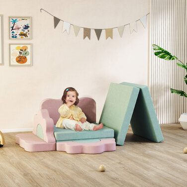 Набір з 12 м'яких блоків для лазіння, конструювання та повзання, ігровий килимок для дому з обтягуванням з тканини, зелений+рожевий