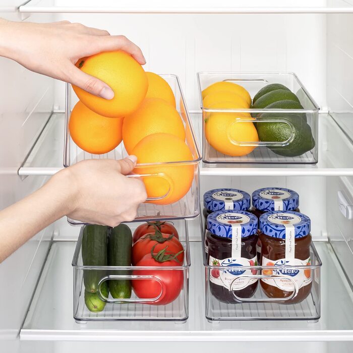 Організатор для холодильника THLEITE Штабельований набір з 9 предметів(3 розміру), високоякісний Контейнер для зберігання в коморі з ручкою, прозорий ящик для зберігання, ідеально підходить для кухні, холодильника , шаф - не містить бісфенолу А (набір з 1