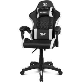 Ігровий крісло DRIFT GAMING DR35 – професійне, зі штучною шкірою, підлокітники з м'якою підкладкою, газліфт 3 класу, посилена база з нейлону, регульований нахил, регульована висота, подушки для попереку та шиї, чорно-сірий колір (Dr35 White)
