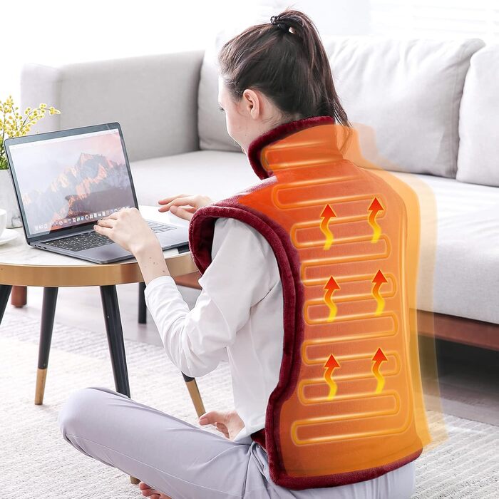 Електричний нагрівальний килимок для спини, шиї та плечей 60 x 85 см з 4 рівнями температури, захист від перегріву, машинне прання, червоний