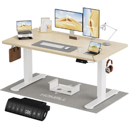 Електричний стіл Homall 120x60 см з регулюванням висоти, з 4-секційною стільницею, пам'яттю, білий + бежевий
