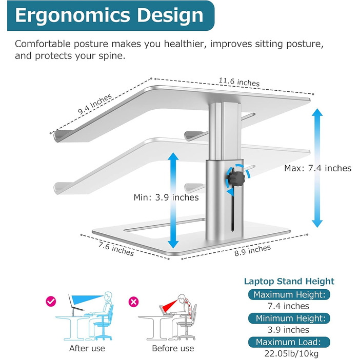 Підставка для ноутбука GOKEDA: ергономічна, регульована, з алюмінію, 11-17 дюймів
