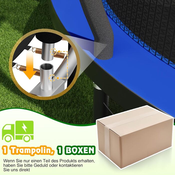 Батут садовий Devoko з сіткою та кільцем для баскетболу, до 150 кг, Ø 228/305/366/427 см - для дітей та дорослих (228x228x199 см, синій)