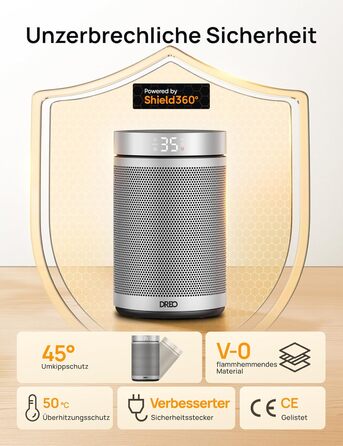 Електричний обігрівач Dreo Atom 316: тихий, 1500W, керамічний PTC, термостат, захист від перегріву та перекидання, таймер 12 год, для дому та спальні