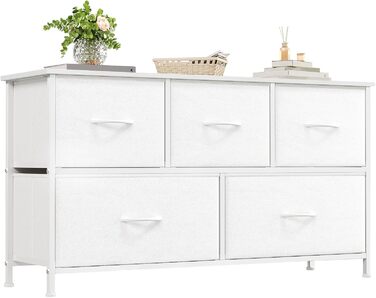 Тумбочка з шухлядами Somdot, тканинна тумбочка, біла тумбочка для спальні, вітальні, прихожої, 5 шухляд, 30x100x52.5 см