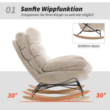 Крісло-гойдалка HOMCOM з м'яким сидінням, сталевими ніжками та дерев'яними ковзанами, кремово-біле