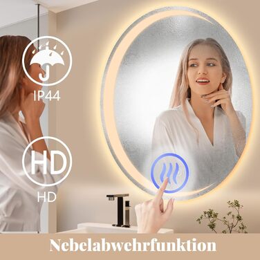 Круглий LED-дзеркало для ванної кімнати Mursche з підсвічуванням, 60 см, IP44, сенсорне регулювання, протизапотівальне покриття, 70x70 см