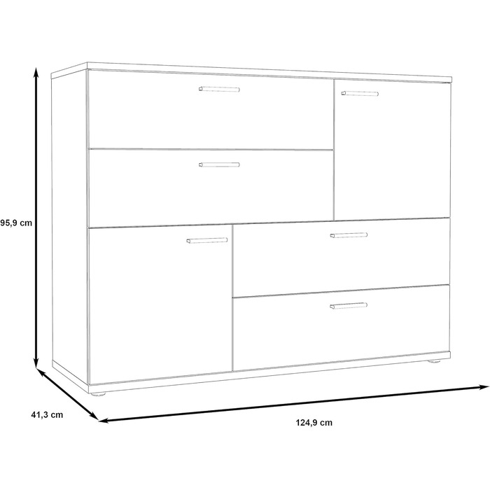 Комод FORTE Skive, 2 дверцята, 4 шухляди, дуб пісок/білий, 124,9x41,3x95,9 см