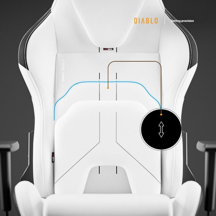 Ігровий крісло Diablo Gaming X.One Prime з підголівником та охолодженням, металева база, регульовані підлокітники, 140 кг, білий