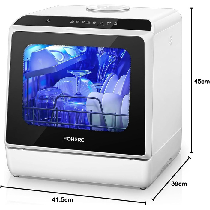 Посудомийна машина Fohere компактна 5л з таймером відкладеного старту (6 годин), 6 програм, для кухні, кемпінгу, автодому
