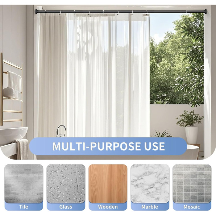 Штанга для душу, регульована, 86-167 см, нержавіюча сталь, без свердління, для ванної кімнати, чорна матова