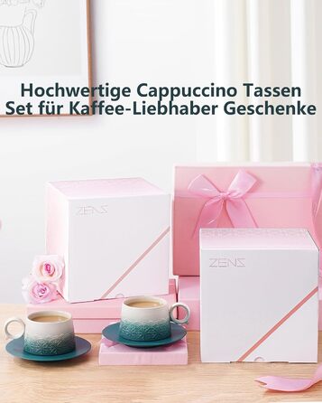 Набір чашок для капучино ZENS 2, 220 мл, фаянс, темно-зелений, з блюдцем, ідея для подарунка