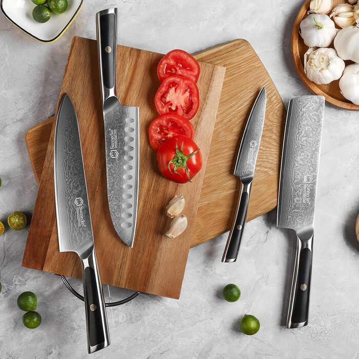 Ніж Sunnecko Дамаск - кухонний ніж. Гострий ніж з дамаської сталі. Азіатський універсальний кухонний ніж для дому та кухні з ергономічною ручкою (7 дюймів Сантоку)