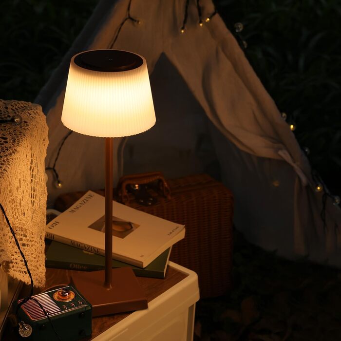 Aigostar LED акумуляторна настільна лампа бездротова, торшер з сенсорним керуванням, 3 режими кольору, IP54 вологостійка, для дому та саду (темно-коричнева)