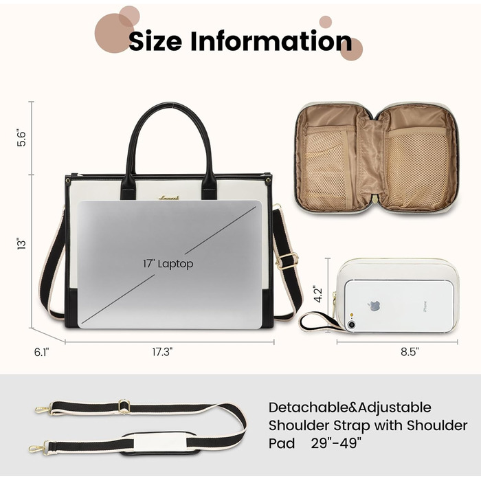 Сумка для ноутбука LOVEVOOK, 17 дюймів, чорно-бежева: водонепроникна, для роботи, навчання, офісу, універсітету, з відділенням для ноутбука