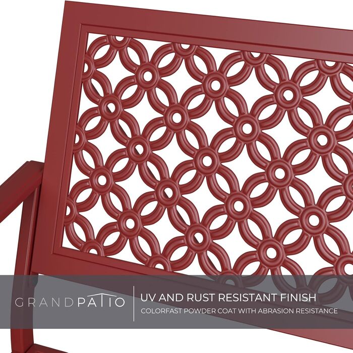 Металева лавка Grand Patio для саду, парку, балкону, на 2-3 особи. Лавка з підлокітниками та спинкою, ретро-стиль, сталь, чавун, колір Bossa Nova Rot