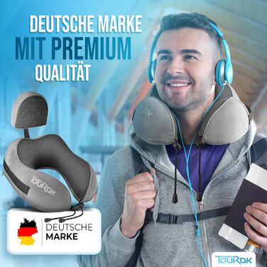 Подушка для подорожей Nackenkissen Flugzeug з піни Memory Foam – для літака, авто, з додатковою підтримкою голови, сіра