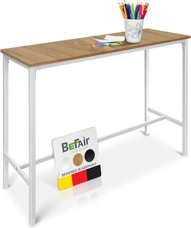 Барний стіл BeFair з дуба та білого кольору, 120x40x100 см, індустріальний стиль, з підніжкою