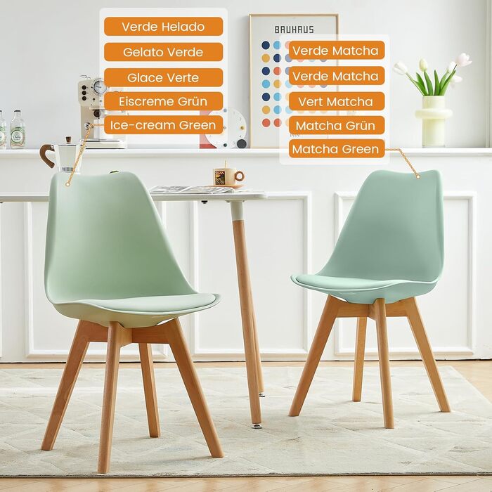 Набір з 4-х стільців EGGREE для їдальні в скандинавському стилі, зелений колір, масивна букова нога, сертифікований SGS