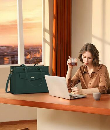Сумка для ноутбука LOVEVOOK для жінок, 15.6 дюймів, шкіряна, водонепроникна, сумка-шоппер, ділова, для навчання, чорна, бежева, коричнева, темно-зелена