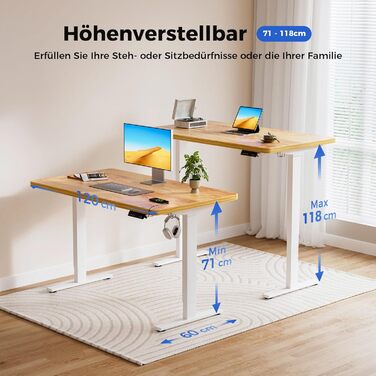 Регульований стіл Agliestic 120x60 см з 2 моторами, 3 пам'яті, для дому та офісу (світло-коричневий)