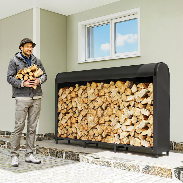 Сховище для дров Outsunny з металу, 199 x 30 x 121 см, об'єм 0,6 м³, з водонепроникним покриттям, вантажопідйомність до 300 кг