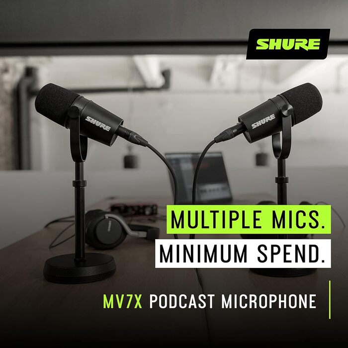 Динамічний XLR мікрофон Shure MV7X для подкастингу та вокалу, професійна якість, Voice Isolation, чорний