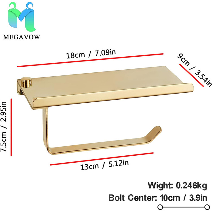 Тримач для туалетного паперу MEGAVOW 18 см золотистий