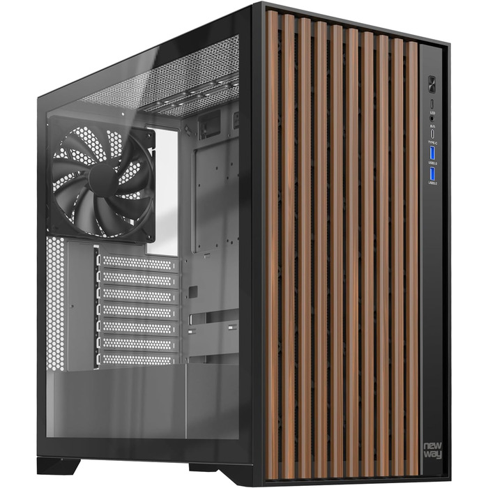 Корпус для ПК NEWWAY NW1 2024, дерев'яний, середній Tower, ATX/Micro-ATX/ITX, 3x140 мм PWM вентилятори, USB Type-C, скляна бокова панель, білий