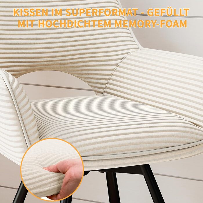 Набір обідніх стільців 4 шт. з поворотним механізмом 360°, стільці з підлокітниками на металевих ніжках, підходять для обідньої кімнати, м'які стільці з велюру, бежевого кольору