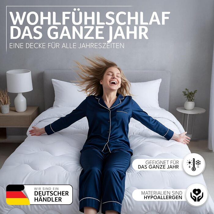 Пухова ковдра Gentle North 220x200 см - всесезонна ковдра для алергіків, м'яка та пухнаста, придатна для прання при 60°C