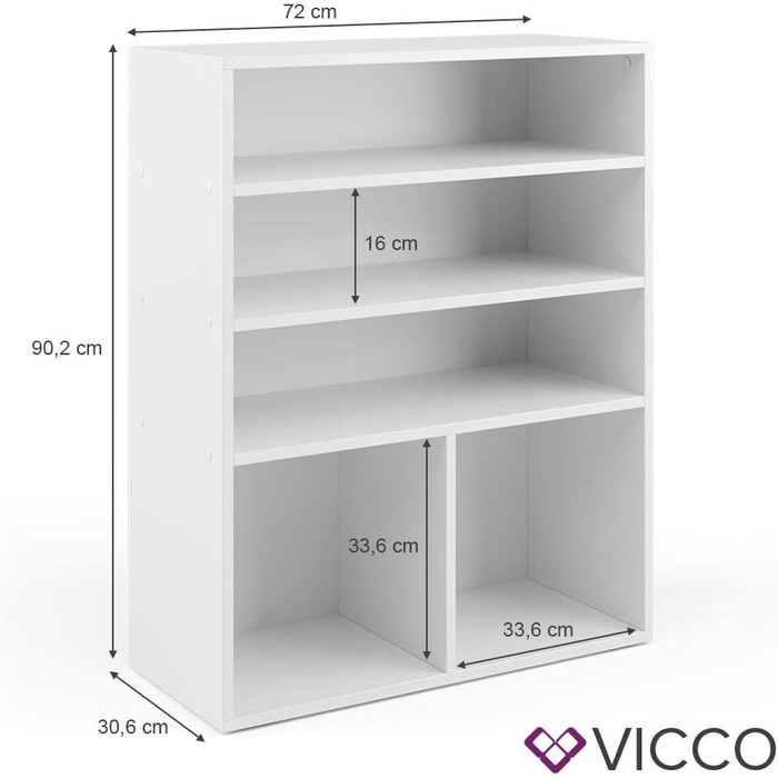 Книжкова шафа Vicco, біла, 72 x 90,2 см, 4 відділення (2 відділення для відкидних коробок)