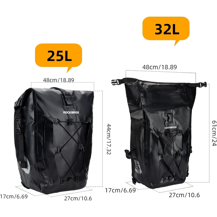 Для багажника 25L-32L 103 водонепроникні задні кофри з ручкою для перенесення (чорні*2)