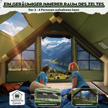 Надувний кемпінговий намет Oxford 420D для глемпінгу 4-5 осіб з насосом, водонепроникний (3000 мм), 4 сезони, з вікнами-москітними сітками, під камін, 300x210x200 см