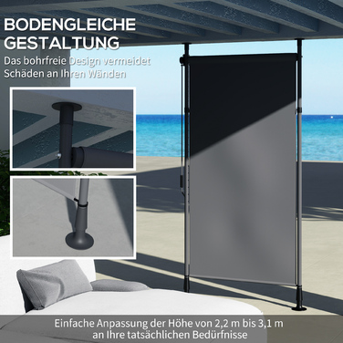 Автономна маркіза, регульована довжина, монтаж без свердління, алюмінієвий каркас, 1,5 x 2,2-3,1 м, темно-сірий