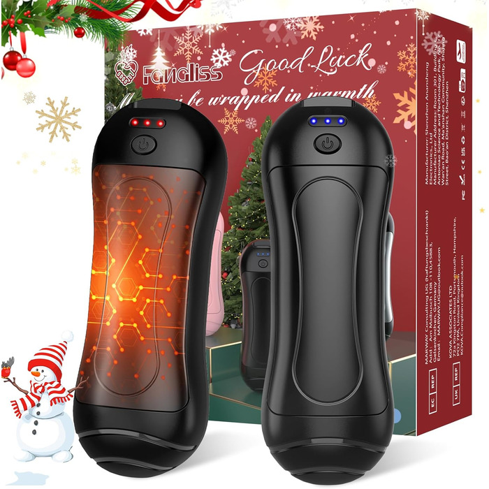 Електричний грілка для рук FANDLISS 6000 mAh, 2 шт. - багаторазовий, з USB зарядкою, для кемпінгу, на відкритий простір, на подарунок, чорний