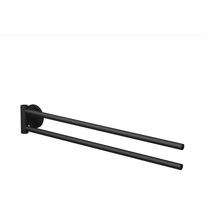 Тримач рушників Lenz Juna in – 2 поворотні руки, 40 см, антифлерове покриття, настінний монтаж (клейкий/з свердлінням), чорний