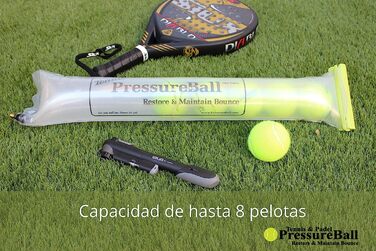 Прес для падел і тенісних м'ячів Pressure Ball X8, продовжує термін служби м'ячів, зберігає і відновлює тиск в м'ячах для падел до 14 фунтів на квадратний дюйм за допомогою цього напірного шланга. Місткість 8 куль. (З насосом)