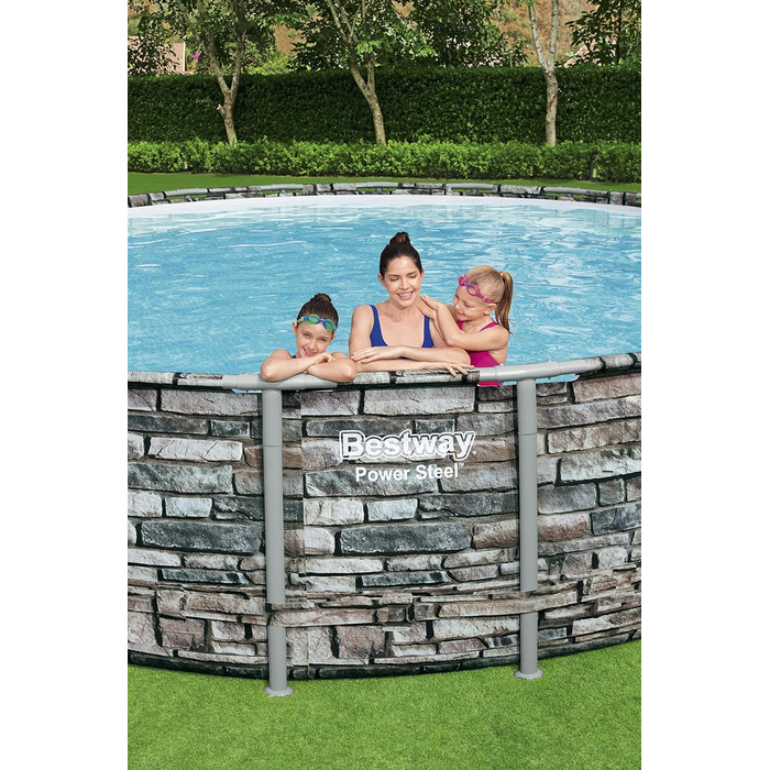 Каркасний басейн Bestway Power Steel Frame, комплектація з фільтруючим насосом, круглий, кам'яний вигляд (671 x 132 см)