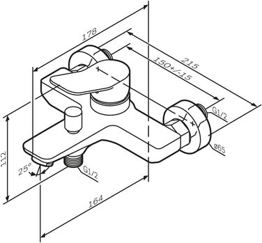 Змішувач для ванни AM.PM X-Joy чорного матового кольору з виливом, одноручний, для ванни та душу, FXA10022