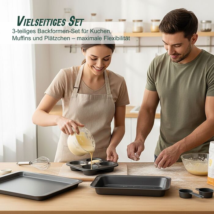 Набір форм для випічки Relaxdays, 3 шт., з вуглецевої сталі