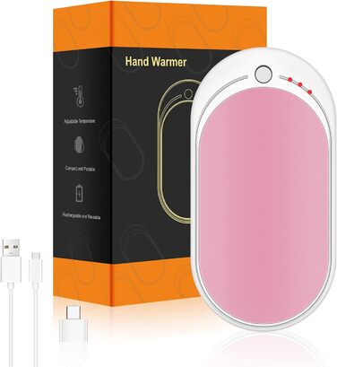 Електричний грілка для рук USB, повербанк 5200mAh, портативний, багаторазовий, для жінок та чоловіків, чорний та білий (рожевий та білий)