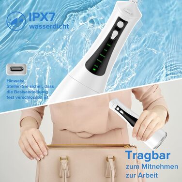 Електричний ірigator Munddusche з 5 режимами та 5 насадками, 300 мл резервуар, перезаряджуваний, для догляду за зубами, водонепроникний (IPX7)