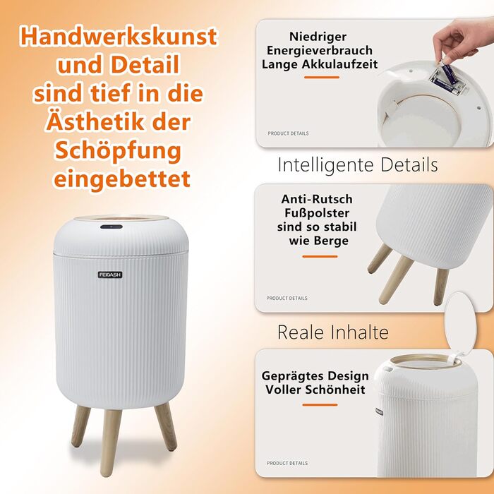 Автоматичний сміттєвий бак з сенсором 12L - Білий сміттєвий бак з датчиком для кухні, ванної кімнати, офісу та туалету. Безшумний, волого- та герметичний, з ніжками.